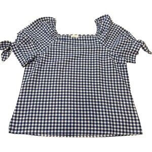 Jennifer & Grace Small Boxy Square Top Blue Gingham Linen Lagenlook Cottage